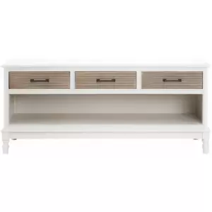 Image of Premier Housewares - Pearl White Console Table Wooden Small Desk for Bedroom Small Table Brown Oak Bedside Locker Antique Pine Furniture 3 Drawers