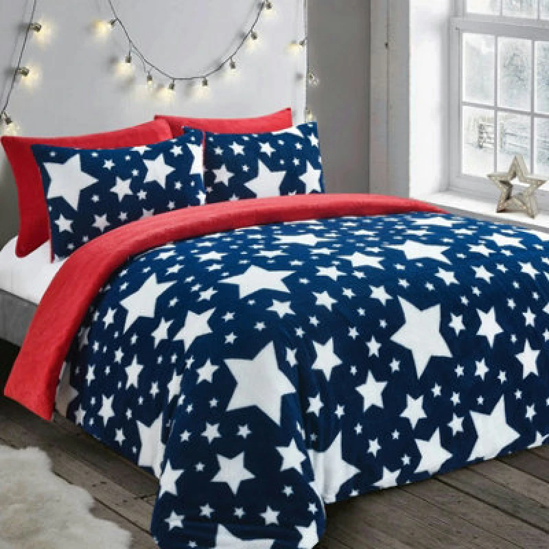 Image of Velosso Galaxy Teddy Warm & Cosy Duvet Cover & Pillowcase Set in Navy Size: Super King Navy Unisex Super King