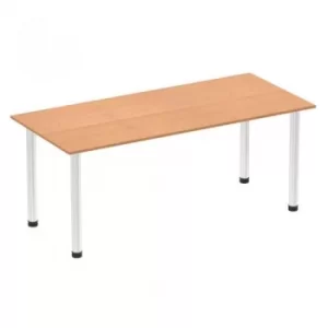 Image of Impulse 1800mm Straight Table Oak Top Chrome Post Leg