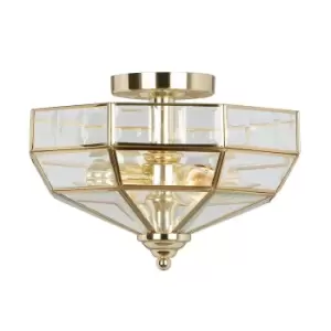 Image of 2 Bulb Semi Flush Light Highly Polished Brass Finish LED E27 60W Bulb