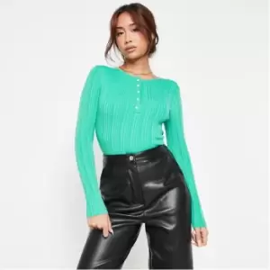 image of Missguided Recycled Petite Rib Button Detail Bodysuit - Green