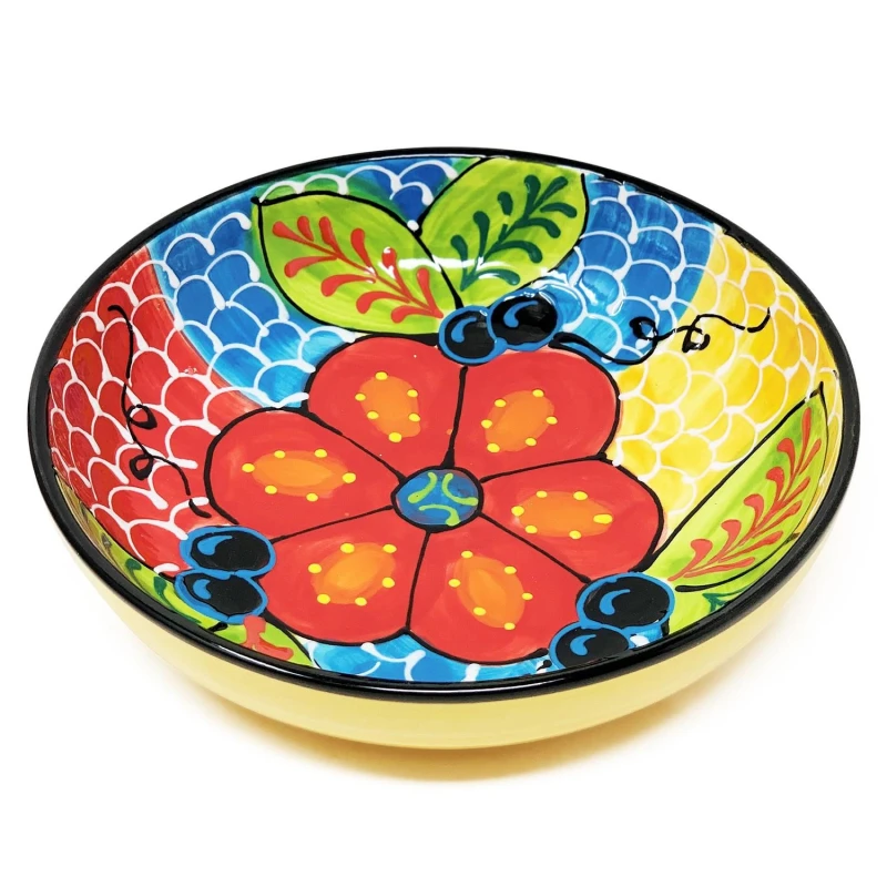 Image of Verano Spanish Ceramics Classic Spanish Hand Painted Kitchen Dining Food Bowl 26cm Fish Scales Multi
