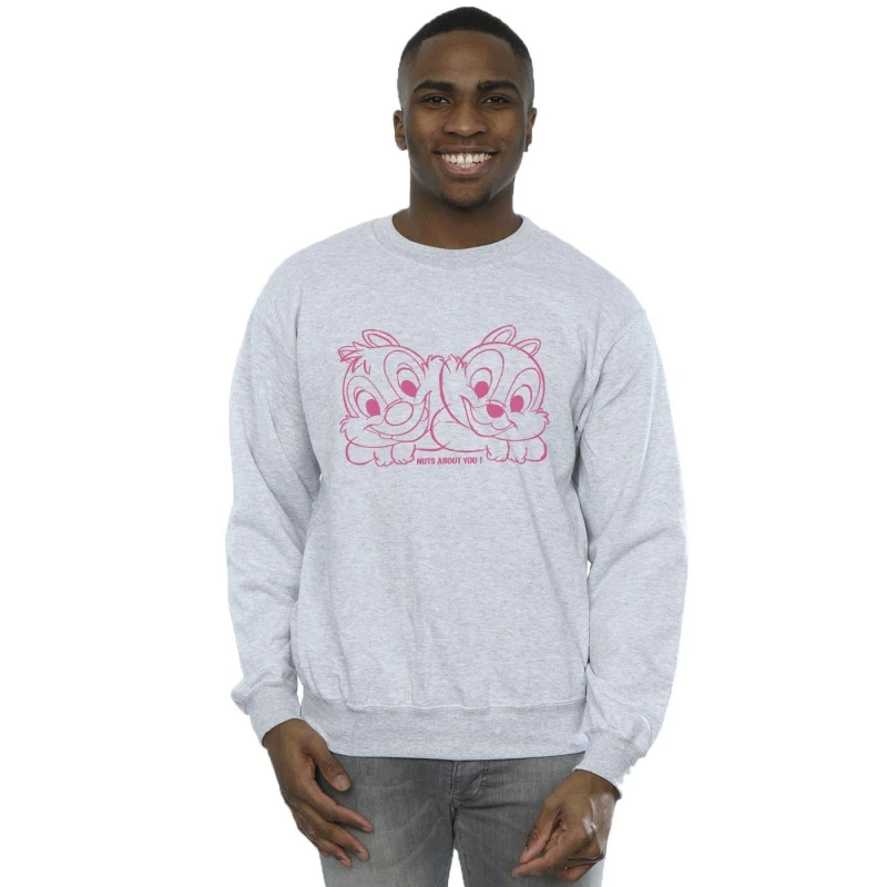 Image of Disney Men Chip 'n' Dale Nuts About You Sweatshirt in Grey Size: Small Grey S Male 5063153448216