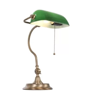 image of Belana Bankers Table Lamp Bronze Brushed, Glass Green Shiny