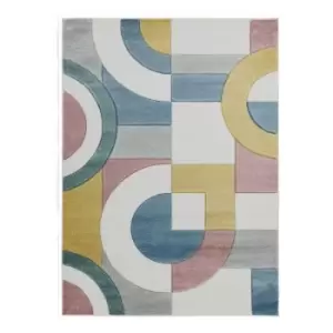 Image of Asiatic Sketch Retro SK08 Rug - Multi - 120x170cm, Geometric - Cream/Beige/Grey/Pink/Yellow