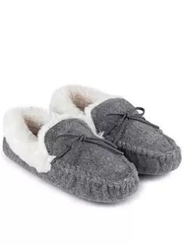 image of TOTES Felt Moccasin Slippers - Grey, Size 3-4, Women