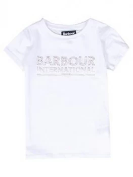 Image of Barbour International Girls Knockhill Metallic Logo T-Shirt - White, Size Age: 8-9 Years, Women