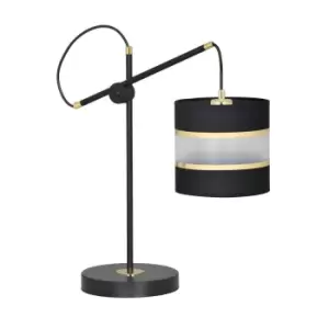 image of Korno Black Table Lamp with Round Shade with Black, Gold Fabric Shades, 1x E27