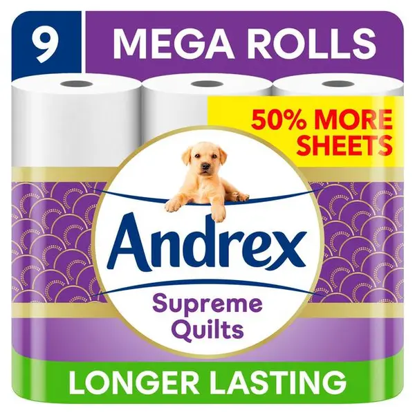 image of Andrex Supreme Quilts 9XL Toilet Rolls