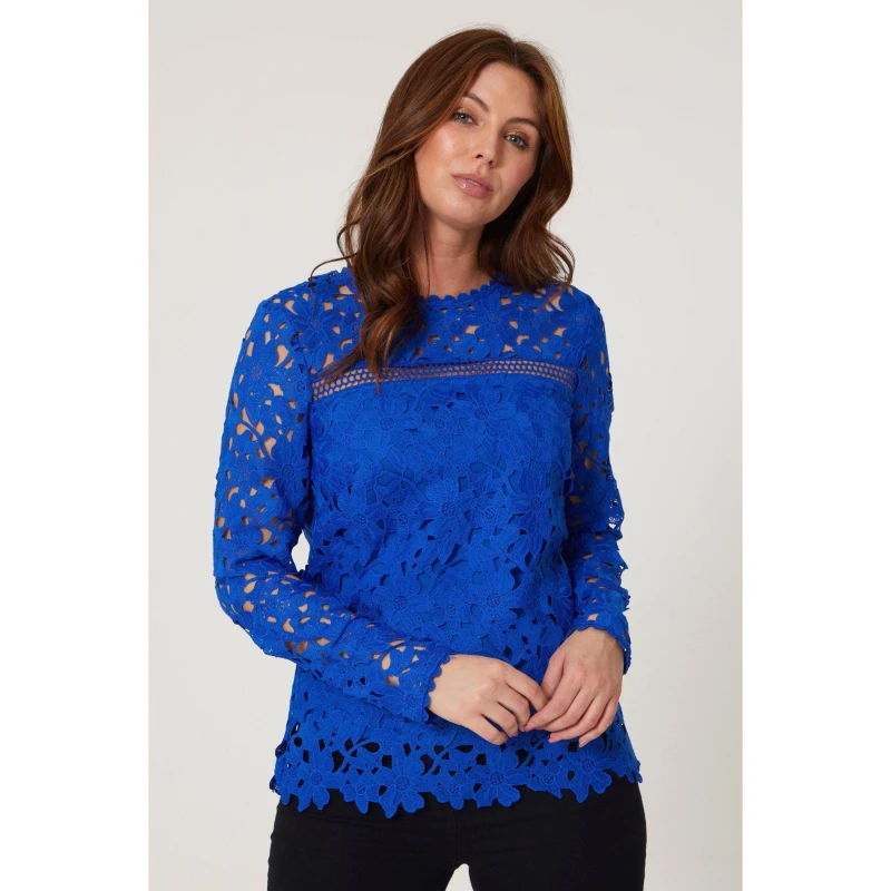 Image of Be You Long Sleeve Lace Top - Blue Blue 14