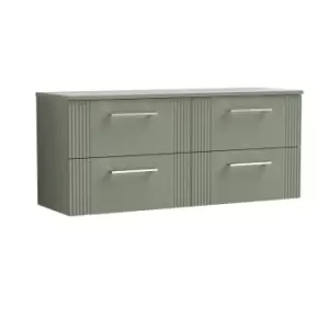 image of Nuie Deco 1200mm Wall Hung 4 Drawer Vanity & Worktop - Satin Reed Green