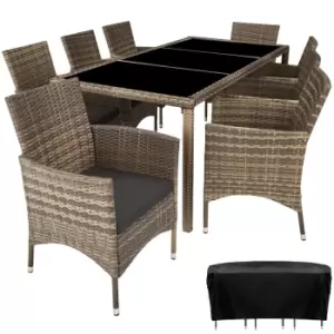 Image of Tectake 8 Seat Rattan Garden Furniture Set With Protective Cover - Brown