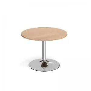 image of Genoa circular dining table with chrome trumpet base 1000mm - beech