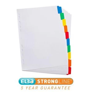 image of Elba A4 Strongline Reinforced Dividers Europunched 10 Part Coloured Mylar Tabs White Single