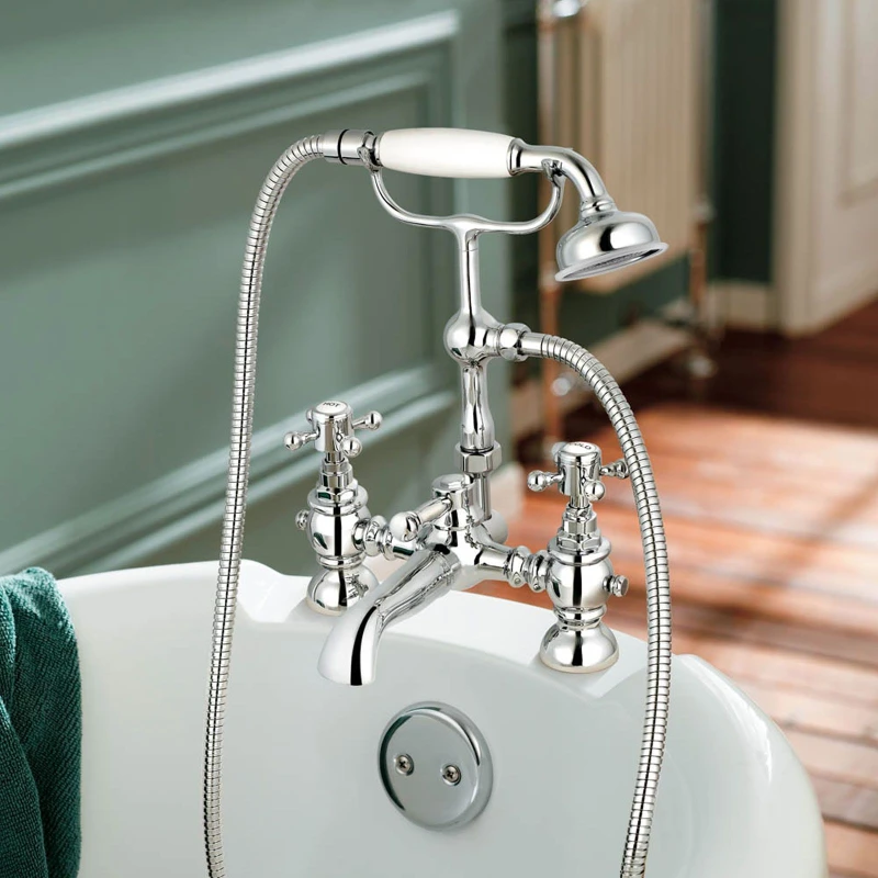 Image of NES HOME Nes Home - Churchill Traditional Deck Mounted Bath Shower Mixer Tap With Handheld Kit 6301