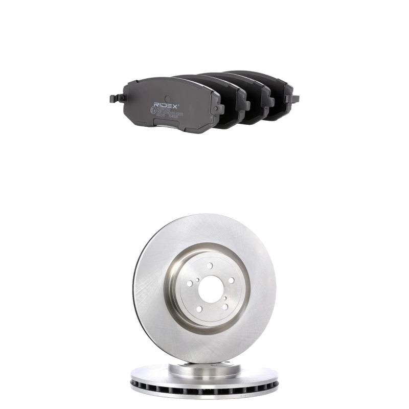 Image of RIDEX 3405B2979 Brake disc and pads set Front Axle, Brake Disc Type: internally vented, with acoustic wear warning Brake Set,disc brakes (3405)