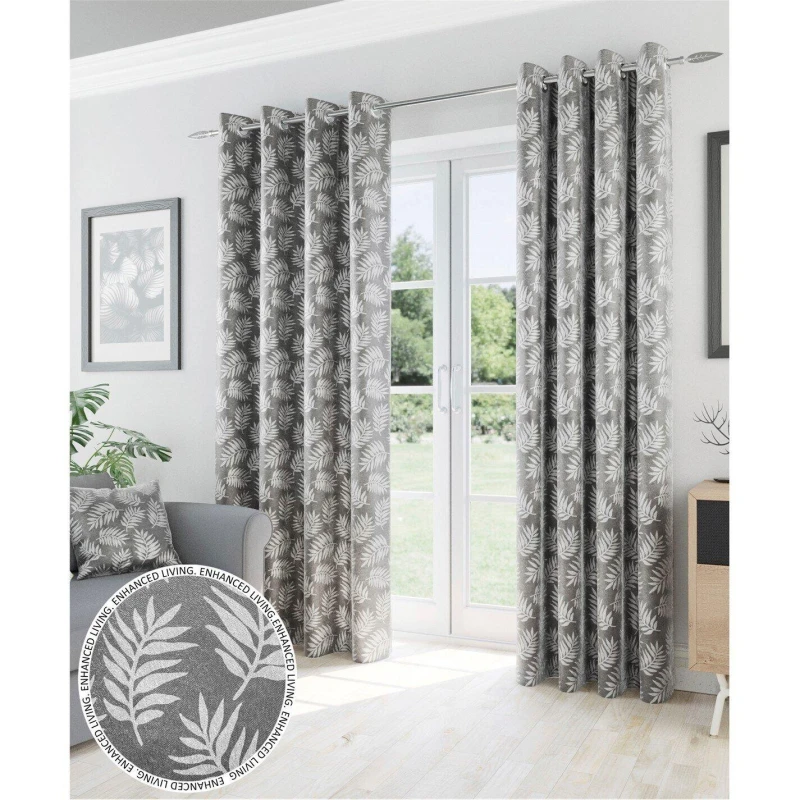 Image of Enhanced Living Oakland Grey Leaf Pattern Thermal Room Darkening Grey unisex 168x183cm