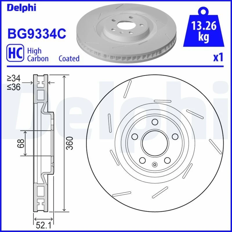 Image of DELPHI Brake disc DELPHI BG9334C