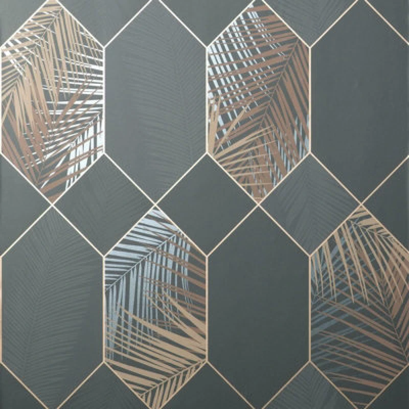 Image of Fine Decor Miami Troprical Geo Charcoal Wallpaper FD42833