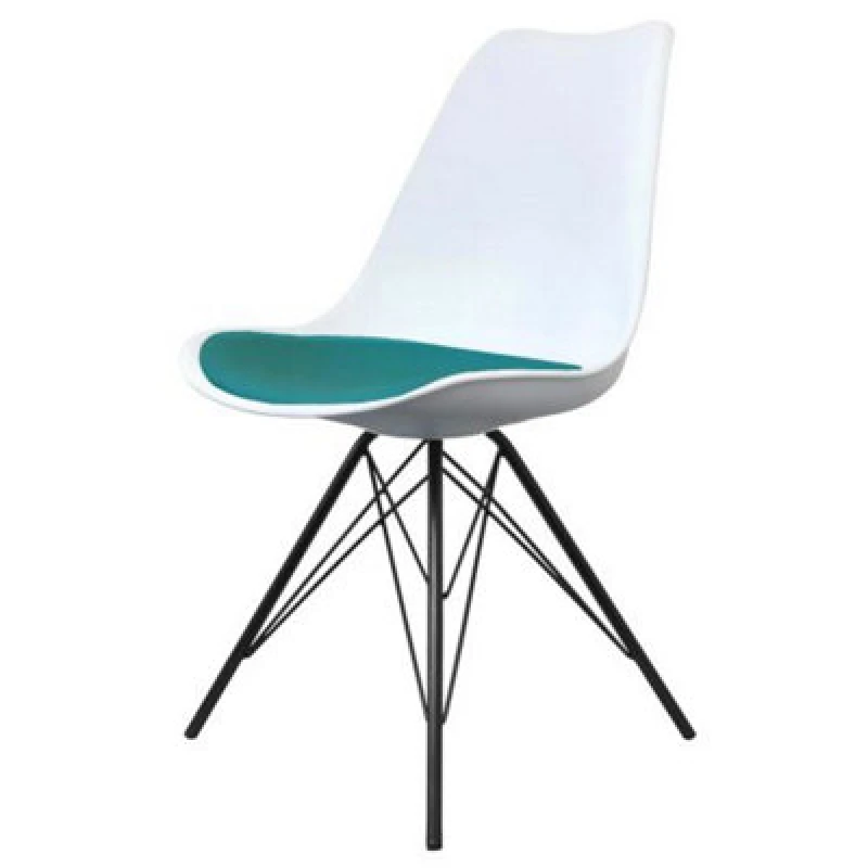 Image of Fusion Living Soho Plastic Dining Chair With Black Metal Legs White Teal, Green FL2360