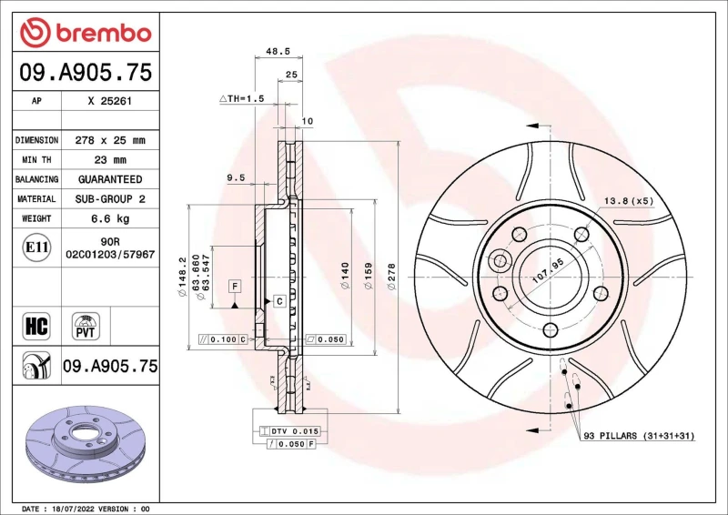 Image of BREMBO Brake disc BREMBO 09.A905.75