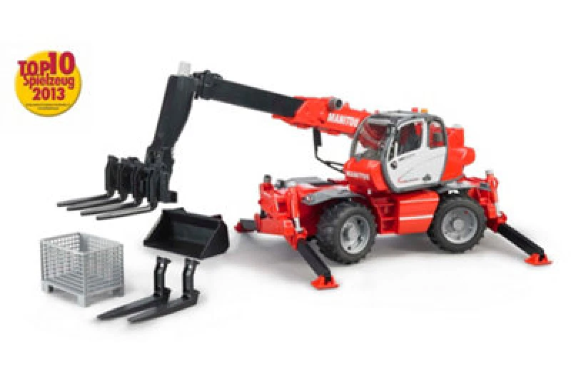 Image of Bruder 1:16 Manitou Telescopic forklift MRT 2150 with accessories in Red Size: 1 Pack Red Unisex 1 Pack