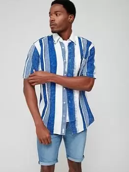 Image of Tommy Hilfiger Hand Painted Short Sleeve Stripe Shirt - White/Blue Size M, Men