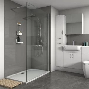 Image of Splashwall Gloss Grey Tile effect 2 sided Shower Panel kit (L)1200mm (W)2420mm (T)3mm