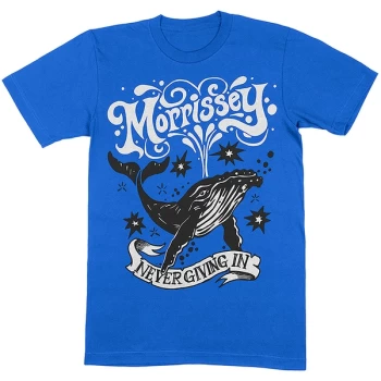 image of Morrissey - Never Giving In/Whale Unisex Large T-Shirt - Blue