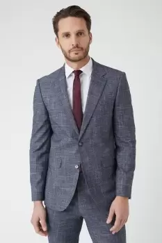 Image of Mens Slim Fit Navy Textured Pow Check Suit Jacket