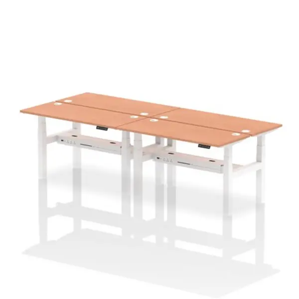 Image of Air Air Back-to-Back 1400 x 600mm Height Adjustable 4 Person Bench Desk Beech Top with Cable Ports White Frame HASCP4P14600BCHW