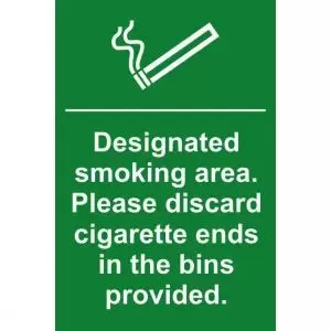 Image of Self ad. semi-rigid PVC Designated Smoking Area. Please Discard