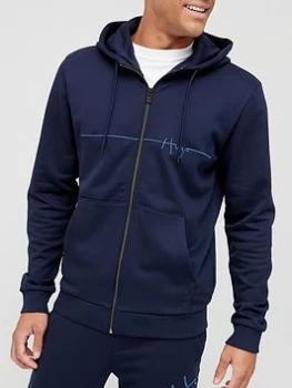 Image of Hugo Boss Dampari Script Logo Zip Through Hoodie Navy Size 2XL Men