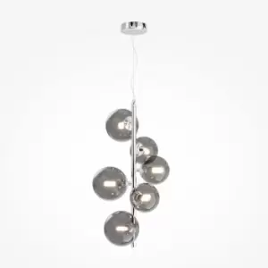 image of Maytoni Dallas Modern 6 Light Globe Pendant Ceiling Light Chrome, Smoky Shade, G9