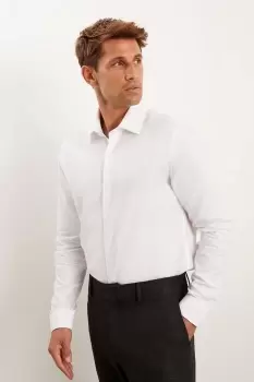 Image of Mens White Slim Fit Pure Cotton Twill Shirt
