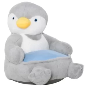 image of HOMCOM Kids Sofa Chair Children Plush Armchair Stuffed Cute Penguin Toy Support Seat Learning Baby Nest Sleeping Cushion Bed 59 x 50 x 59cm Grey