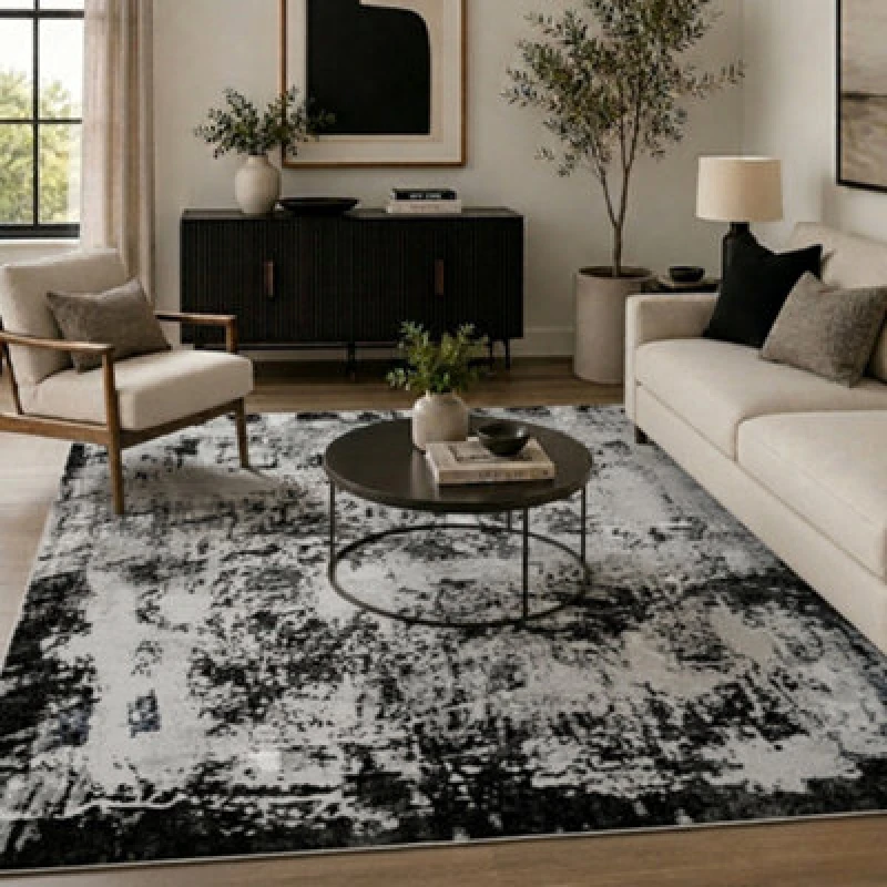 Image of Serenity Modern Abstract Acrylic Contemporary Area Rugs Black 200X290 Cm