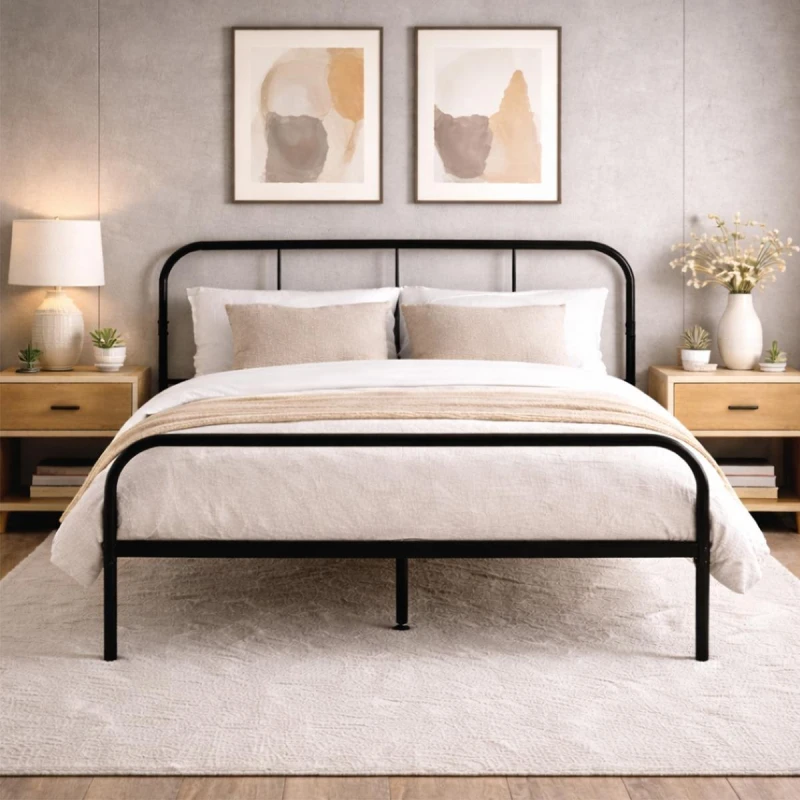 Image of Other Extra Strong Single Metal Bed Frame with Rounded Black unisex Single