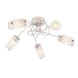 image of 5 Light Bathroom Semi flush Chrome, Glass Detail IP44, G9