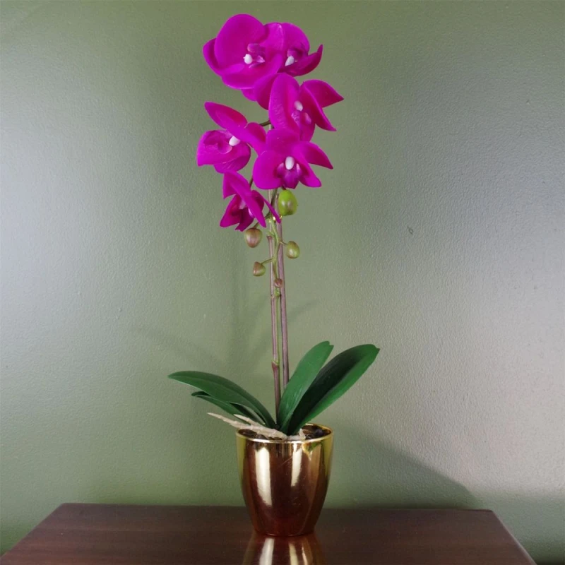 Image of Leaf 46cm Artificial Orchid Dark Pink / Gold Dark Pink unisex