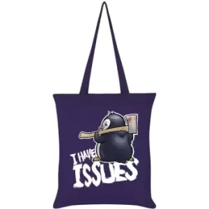 image of Psycho Penguin I Have Issues Tote Bag (One Size) (Purple) - Purple