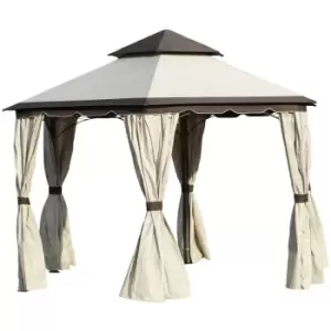 image of Outsunny 3.4M Steel Gazebo Pavillion For Outdoor With Curtains And 2 Tier Roof - Cream