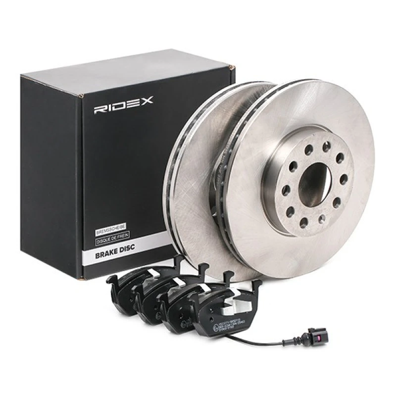 Image of RIDEX 3405B1333 Brake disc and pads set Front Axle, Brake Disc Type: internally vented, with piston clip Brake Set,disc brakes (3405)
