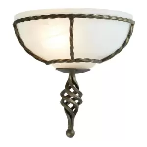 image of Wall Light Twisted Iron Frame Glass Shade Black Gold LED E27 60W