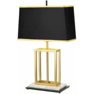 image of Table Lamp Black Rectangular Shade & White Marble Base Brushed Brass LED E27 60W