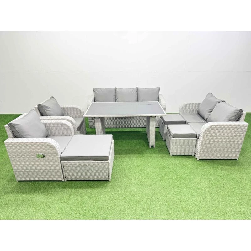 Image of Fimous 10 Seater Garden Furniture Set 3 Stool Light Grey Light Grey Unisex