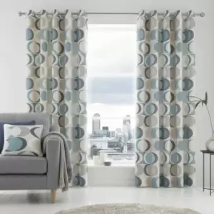 Image of Fusion Sander Geometric Print 100% Cotton Eyelet Lined Curtains, Duck Egg, 66 x 72 Inch