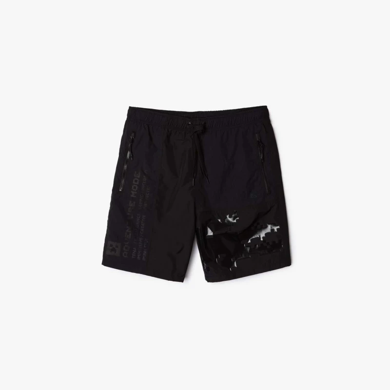 Image of Lacoste Lacoste x Minecraft Nylon Bermuda Shorts - Black 30
