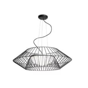 image of Aigio Ceiling Cage Pendant 3 Light Galss Steel Black