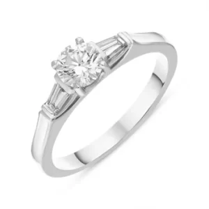 image of Platinum Diamond Round Brilliant Tapered Baguette Three Stone Ring